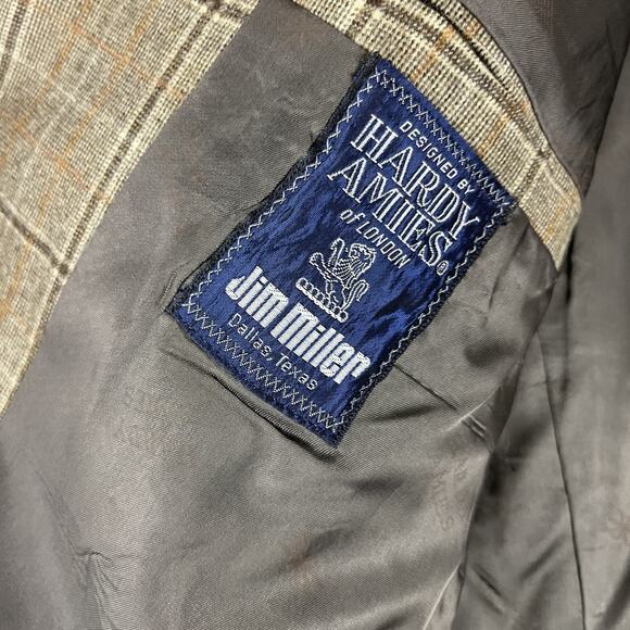 Vintage Hardy Amies Blazer Sport Coat Mens 40R Tan Plaid Wide Lapel Academia - Picture 6 of 16